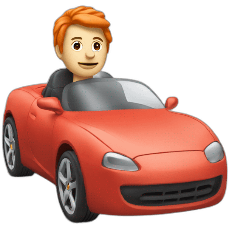 man with tomato face driving a sports car emoji