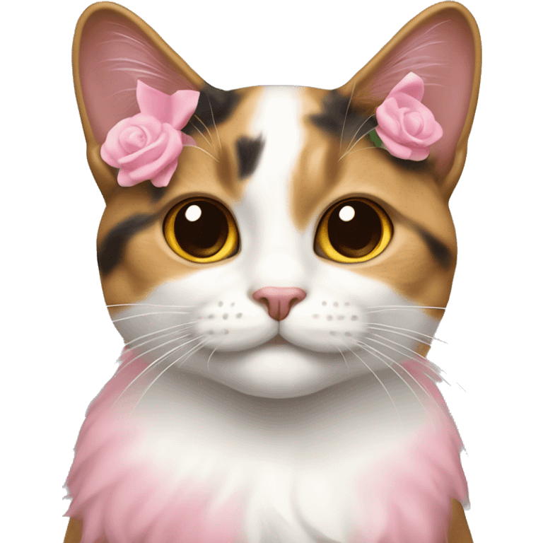 gatto calico con fiocco rosa emoji