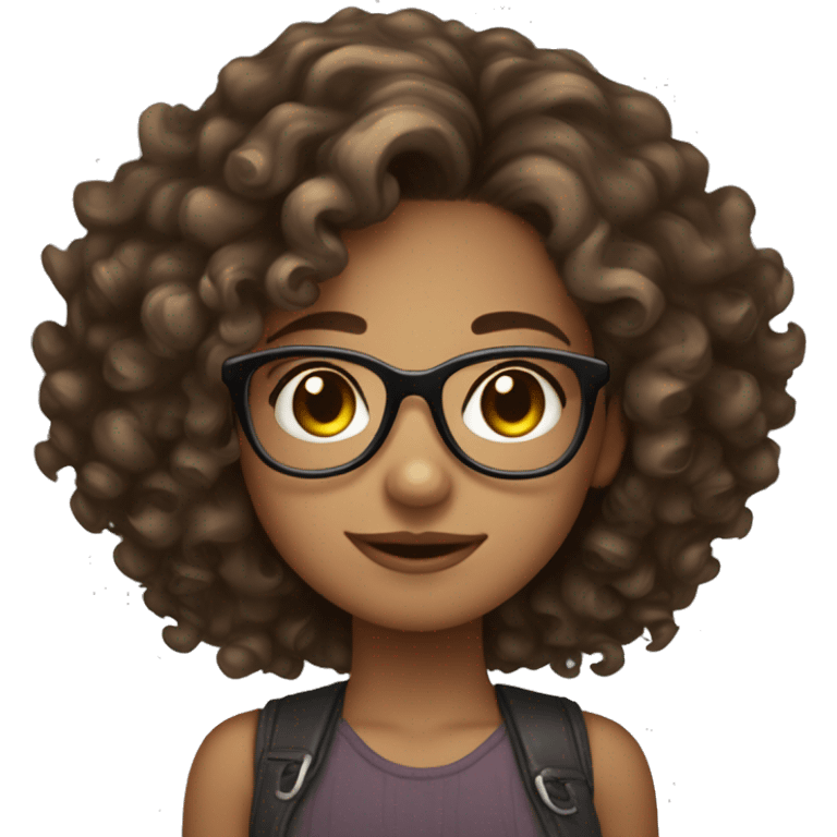 Cute light brown skin girl with curly dark hair and glasses curio emoji