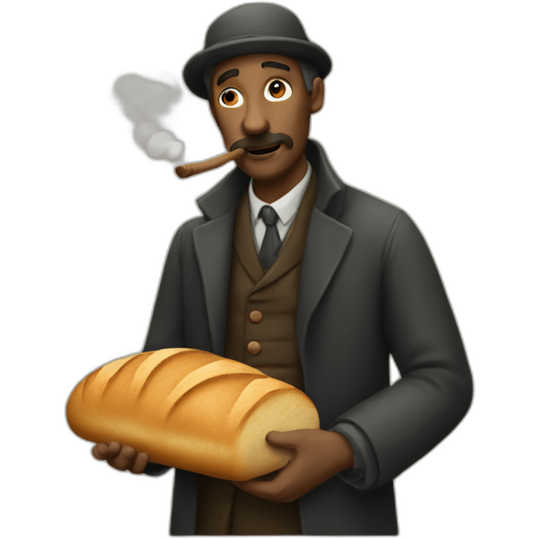 man with bread smoking a pipe emoji