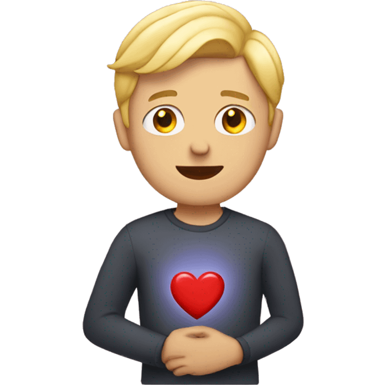 Blonde guy holding heart emoji