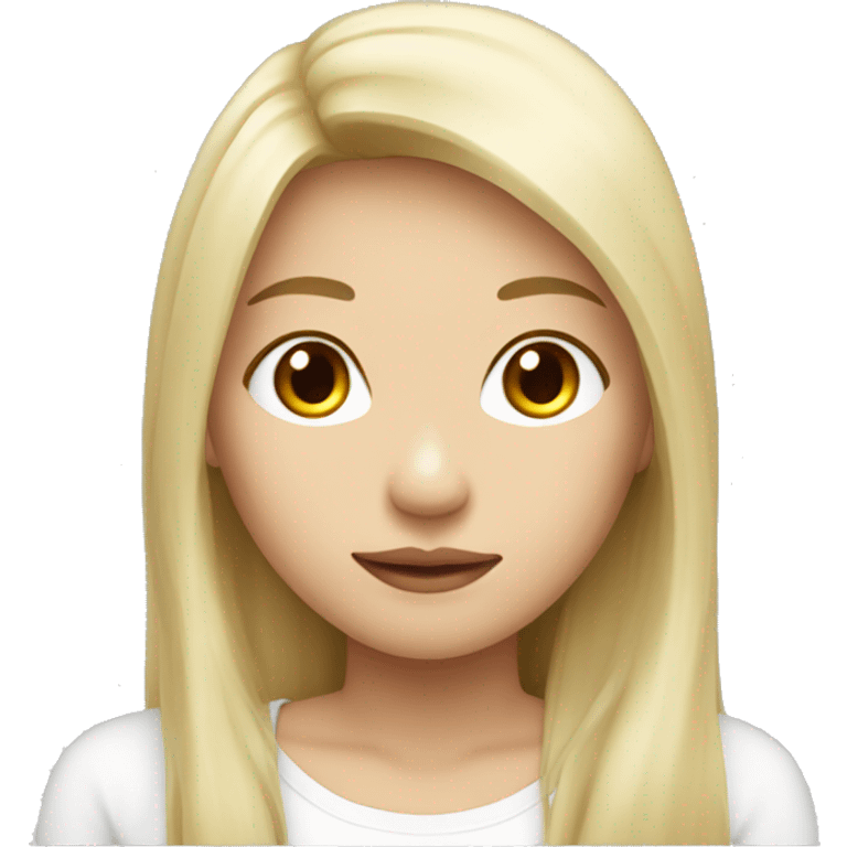 blonde long hair, white scin color asian woman, from shoulders, make one emoji, make her face small emoji