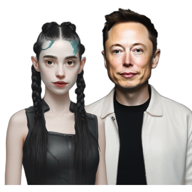 Grimes with milk spray on face, elon musk smirking, duo emoji