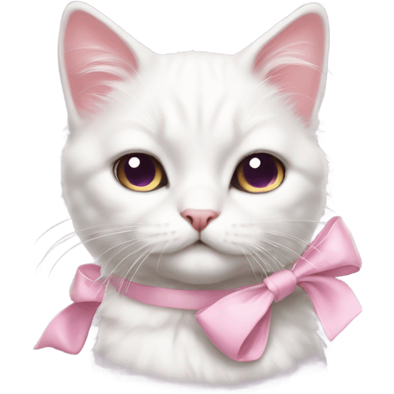 realistic white cat cute pink bow emoji