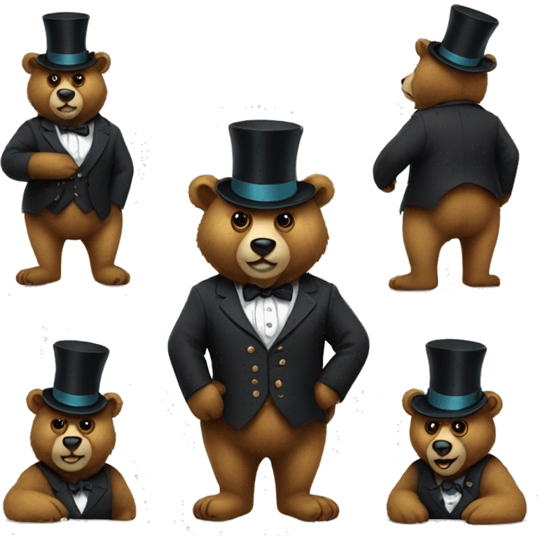 a bear with a top hat, tie, and stands on two feet emoji