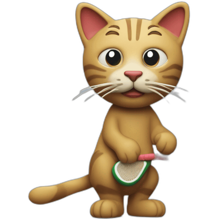 Plasticine cat with a tennis racket in his hand emoji