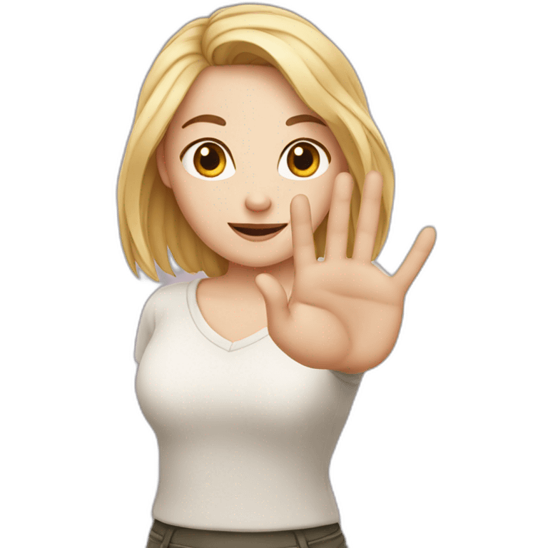 white girl showing three fingers up emoji