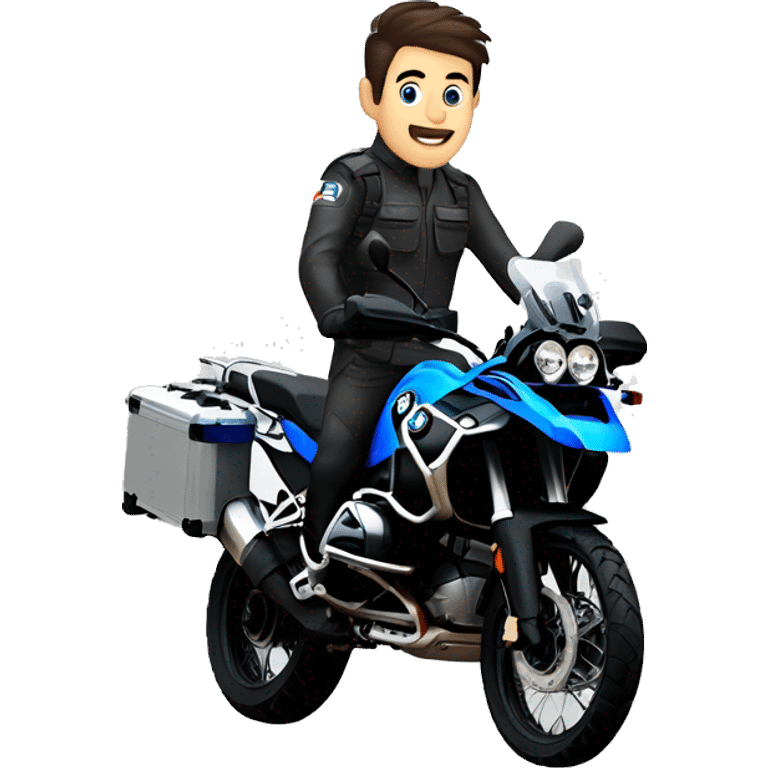 male dark hair blue eyes no beard driving a bmw gs 1250 adventure black emoji