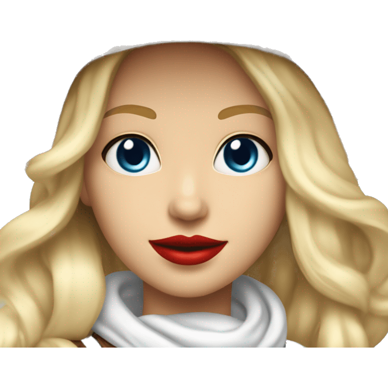 cowgirl with a white cowgirl hat and white scarf and blonde blowout BOB hair with red lipstick and BLUE EYES and a white top emoji