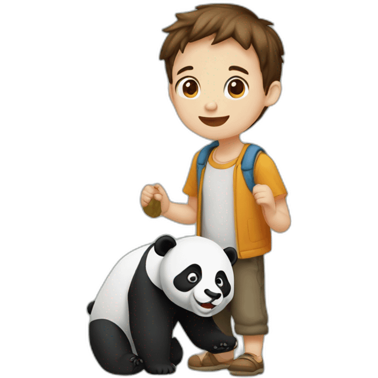 Niño pelinegro abrazando a un panda  emoji