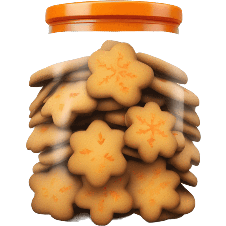 Realistic glass cookie jar with orange lid full of gingerbread cookies isolated.  emoji