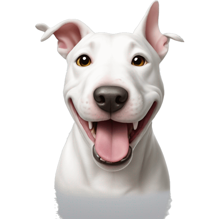 White Bull terrier with silly face emoji