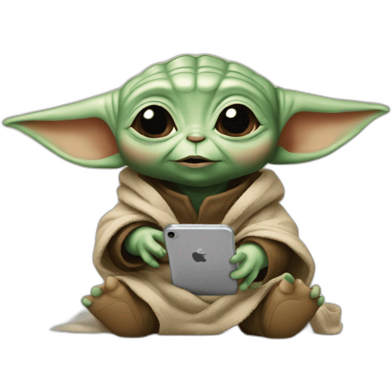 baby yoda using an iphone emoji