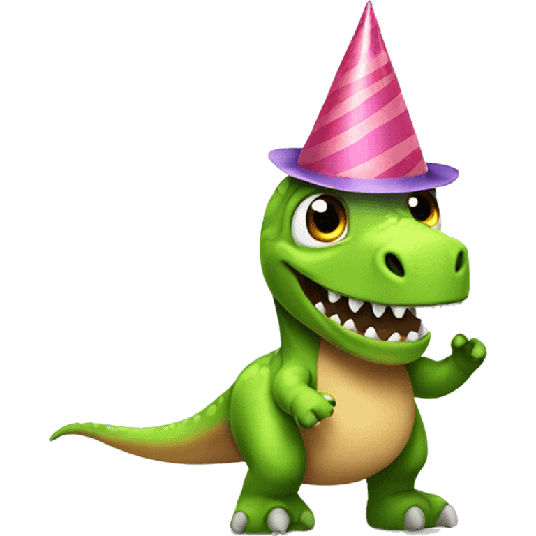 dinosaur with party hat and mittens emoji