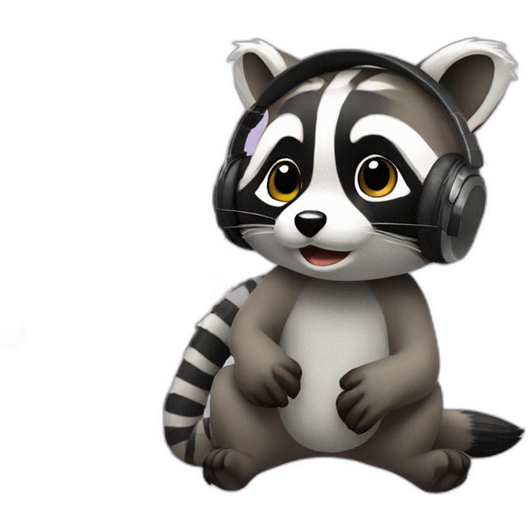 raccoon in headphones at the computer emoji