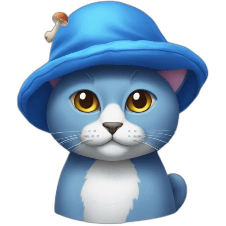 Blue cat with a mushroom hat schoked emoji