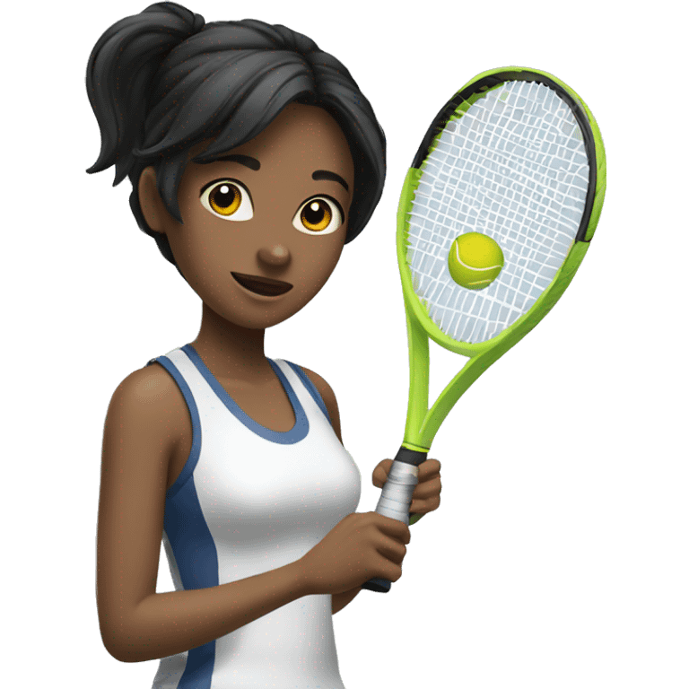 girl with black hair playing tennis emoji