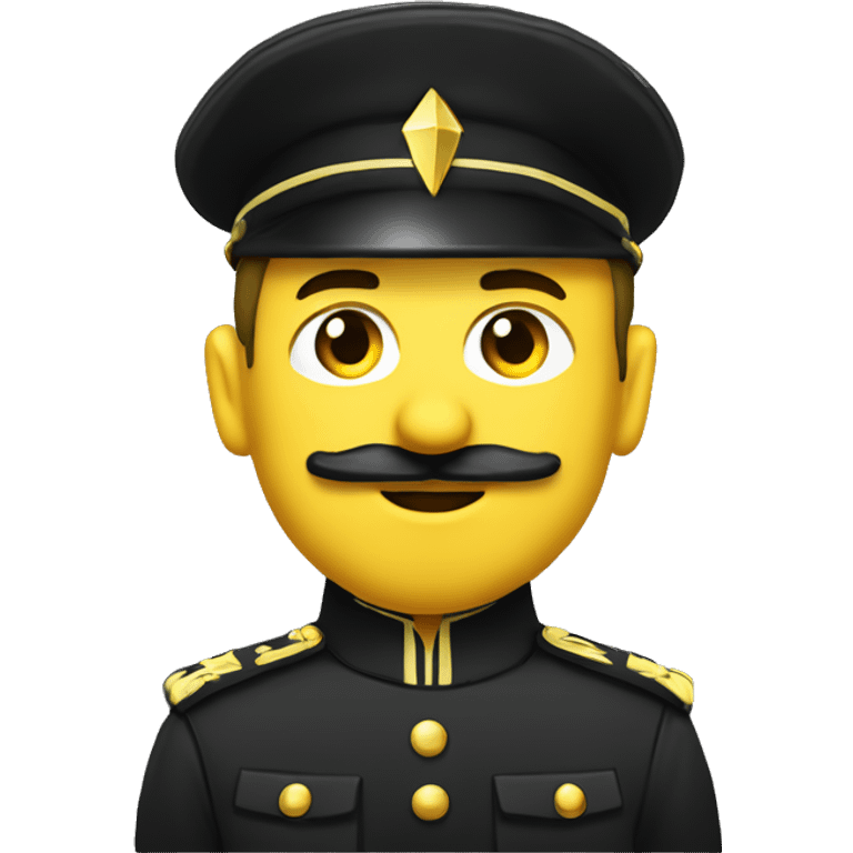 a soldier with a black helmet featuring a yellow lightning bolt insignia. The soldier has a sharp, angular face with a mustache, wearing a dark military uniform with epaulets on the shoulders emoji