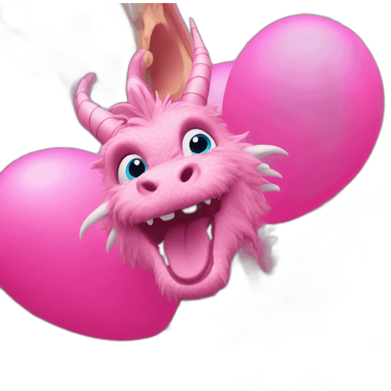 Pink fluffy dragon with a bunch of balloons at Disney land emoji