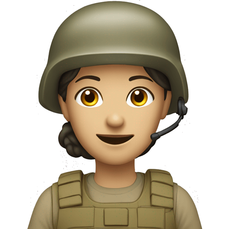 operator dressed in khaki color with a milatary helmet, without glasses, without headset, preferably female white emoji