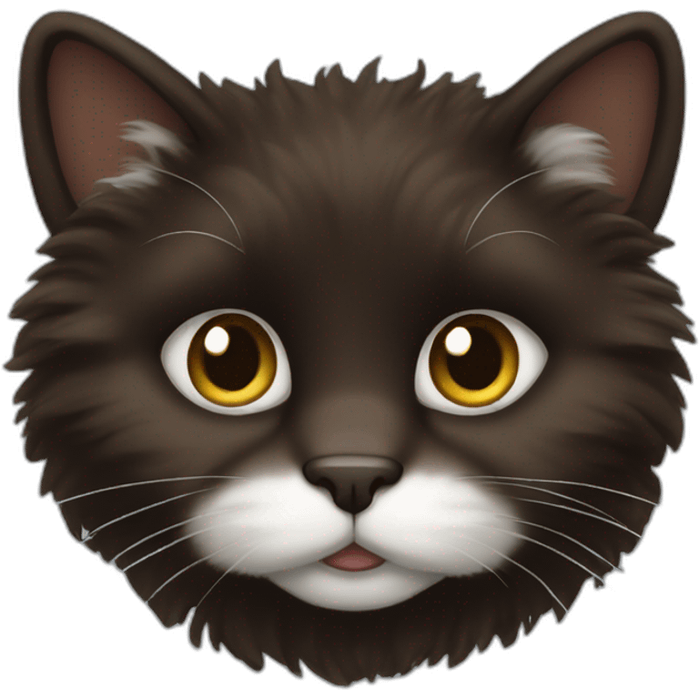 Dark brown, fluffy cat with a white muzzle emoji