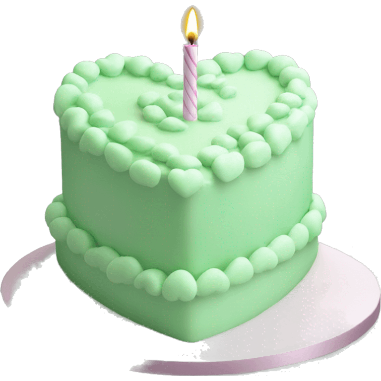 Pastel green heart shaped birthday cake  emoji