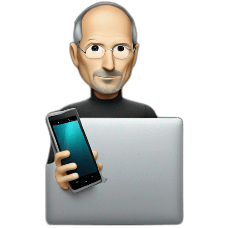 steve jobs with a android phone emoji