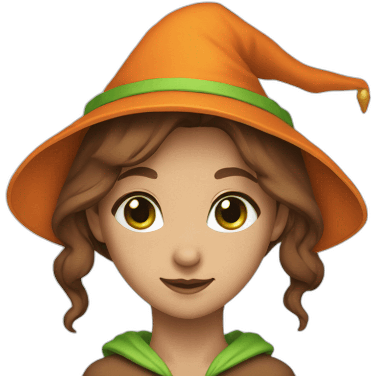 doe in orange witch hat with green eyes and brown hair emoji