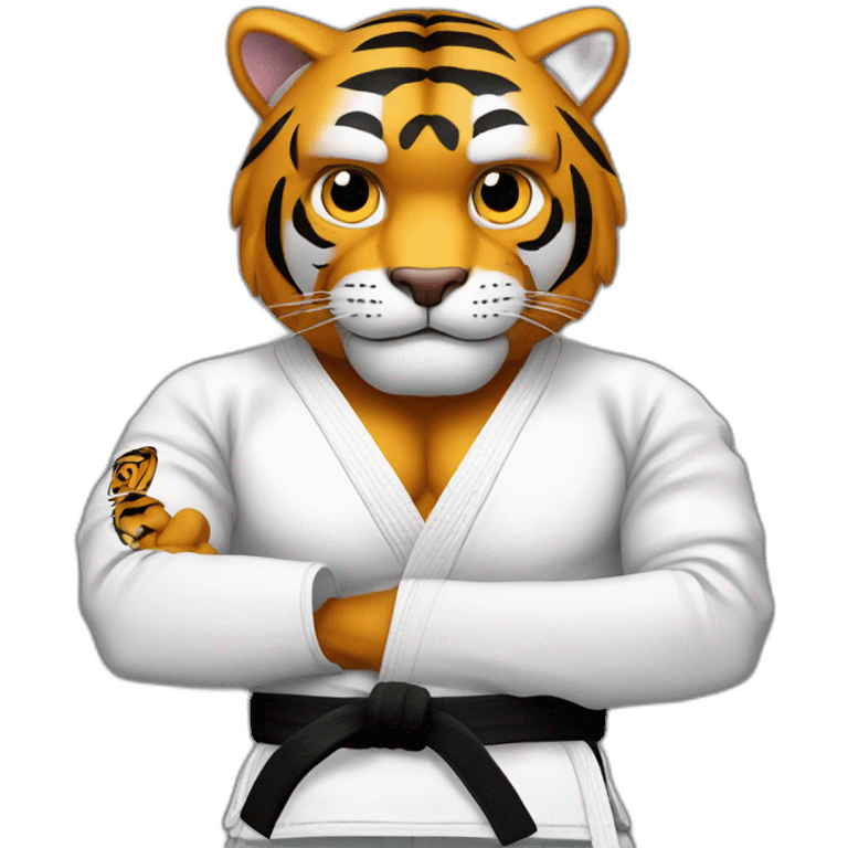 Tiger with evil face  jiu-jitsu black belt with his arms crossed emoji