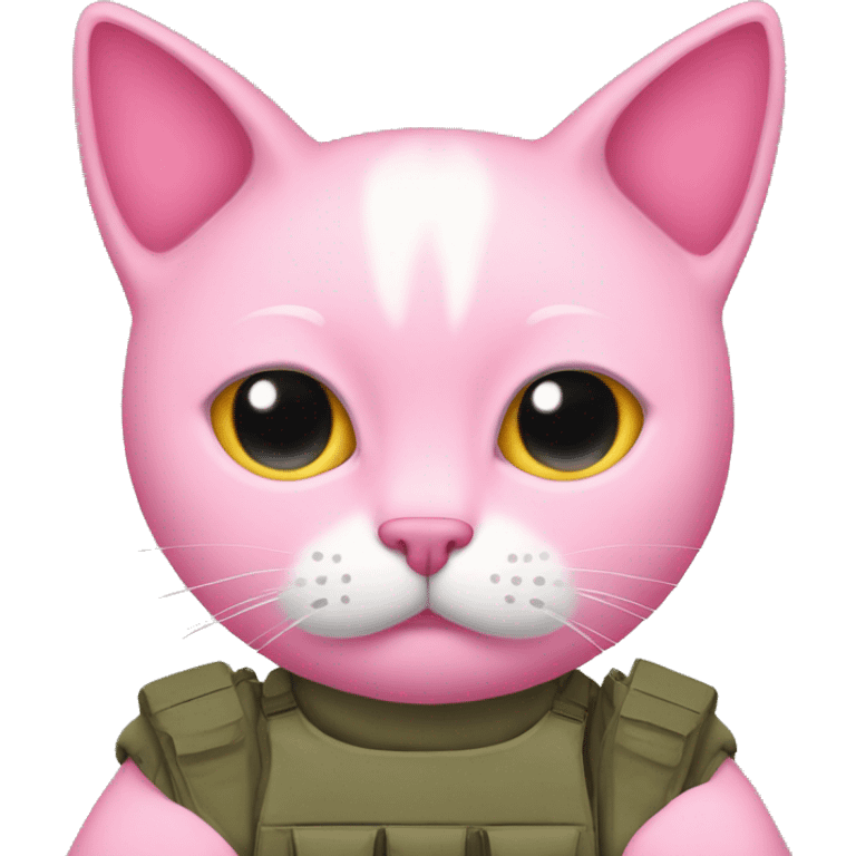 A pink cat that’s in the army emoji