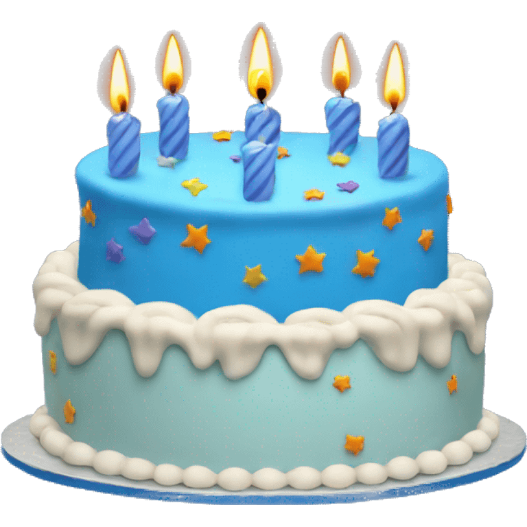 Blue birthday cake with 4 candles emoji