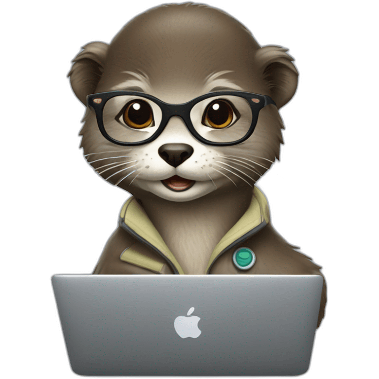 female vet otter with glasses use a macbook emoji