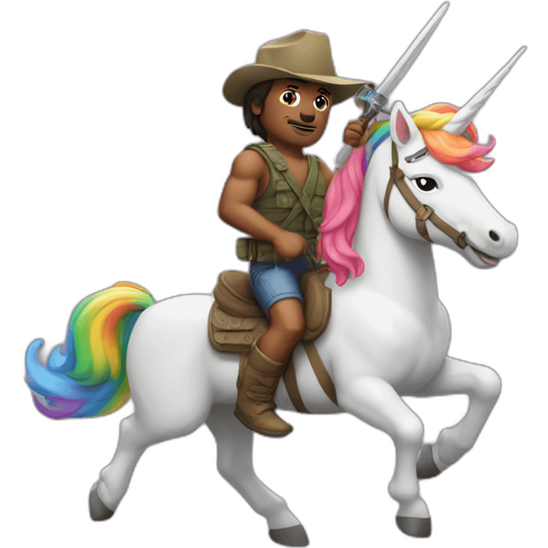 Rambo rides rainbow unicorn emoji