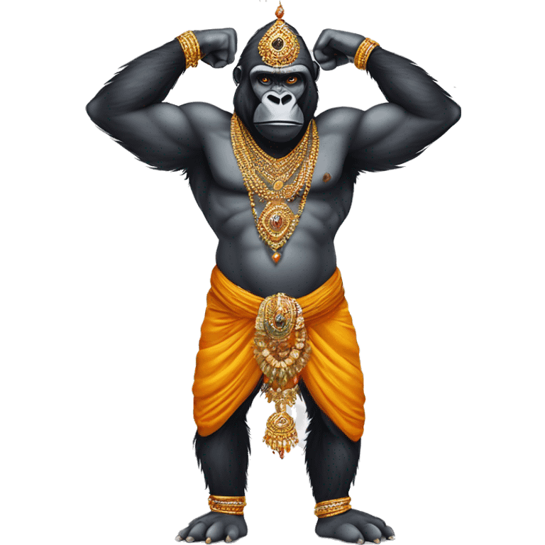 gorilla with indian jewellery and south indian trditional wear, humanoid, full body, muscular emoji