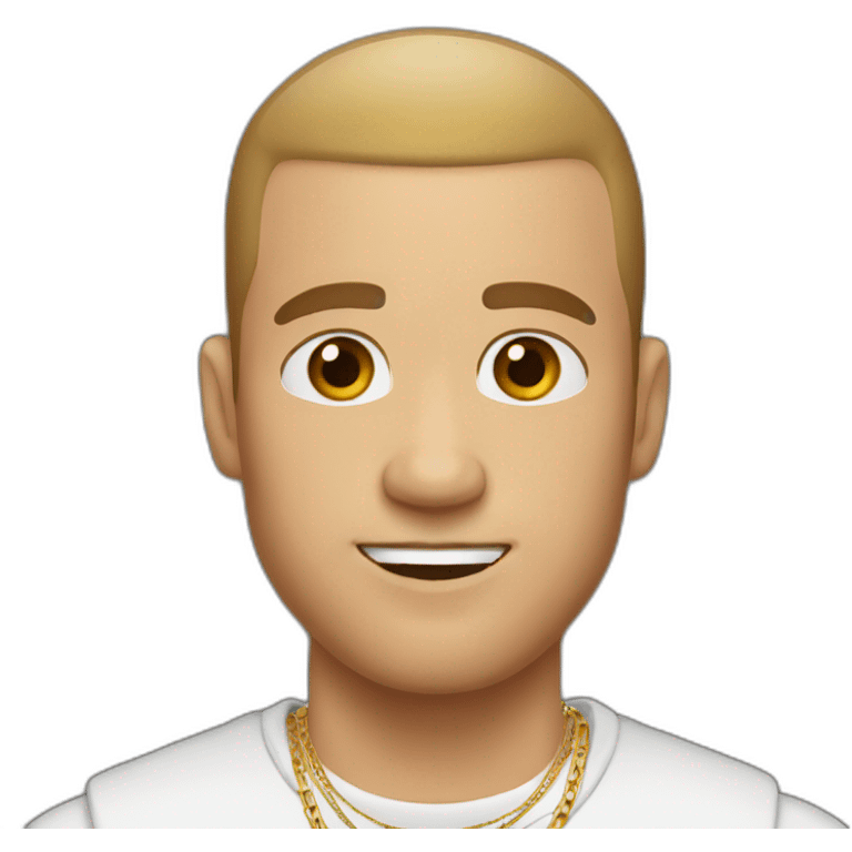 white male with brown hair buzz cut wearing gold chain emoji