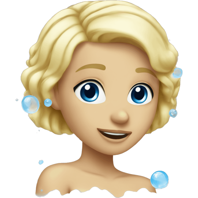 blonde blue eyes girl bath tub with bubbles emoji