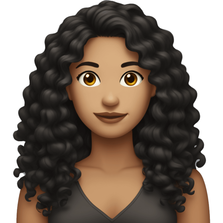 Head, Tan skin woman, thick long curly black hair , dark eyes, soft smile emoji