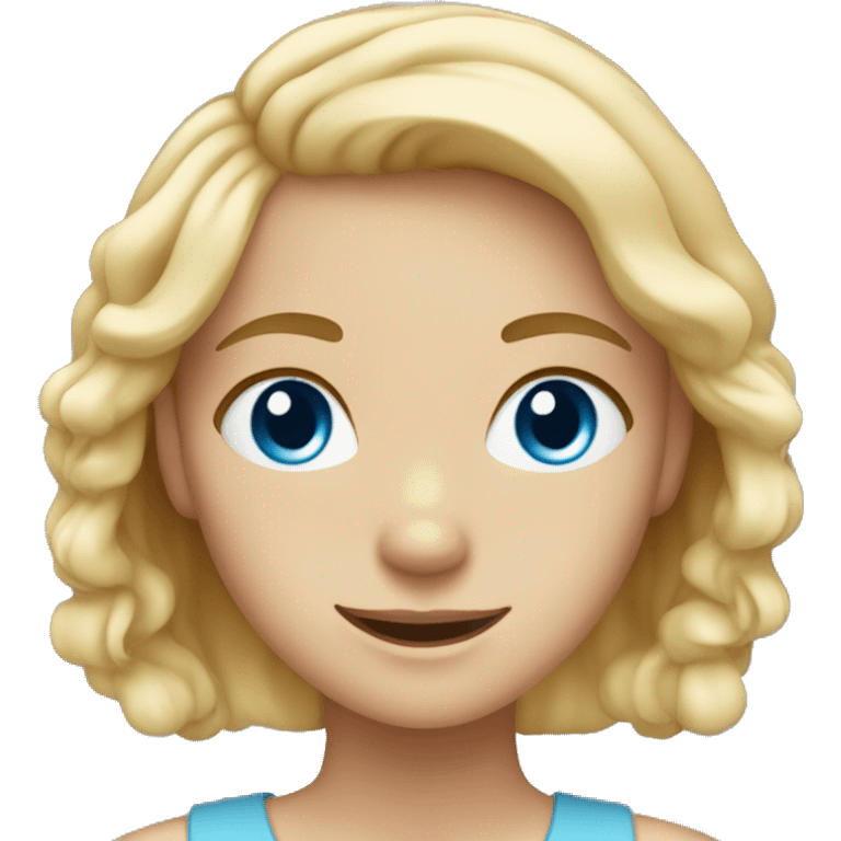 blonde girl with blue eyes and freckles smiling emoji