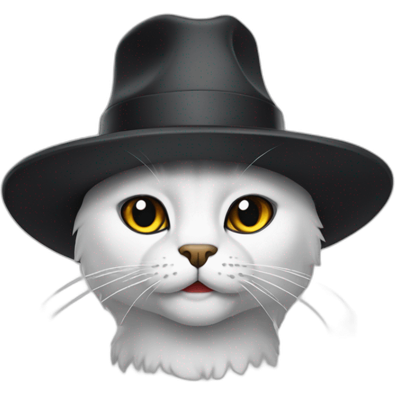 Gato branco chapeu preto emoji