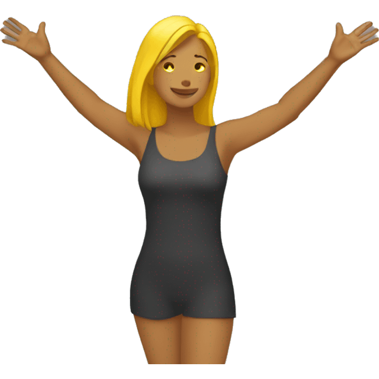  Woman with yellow skin and visible feet raising both arms in the air emoji