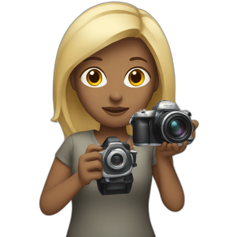 women with blonde hair holding a camera emoji