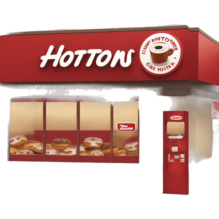 “Tim Hortons store with a red and white color scheme, featuring the classic Tim Hortons logo, a warm and welcoming design that represents a popular coffee and donut shop.” emoji