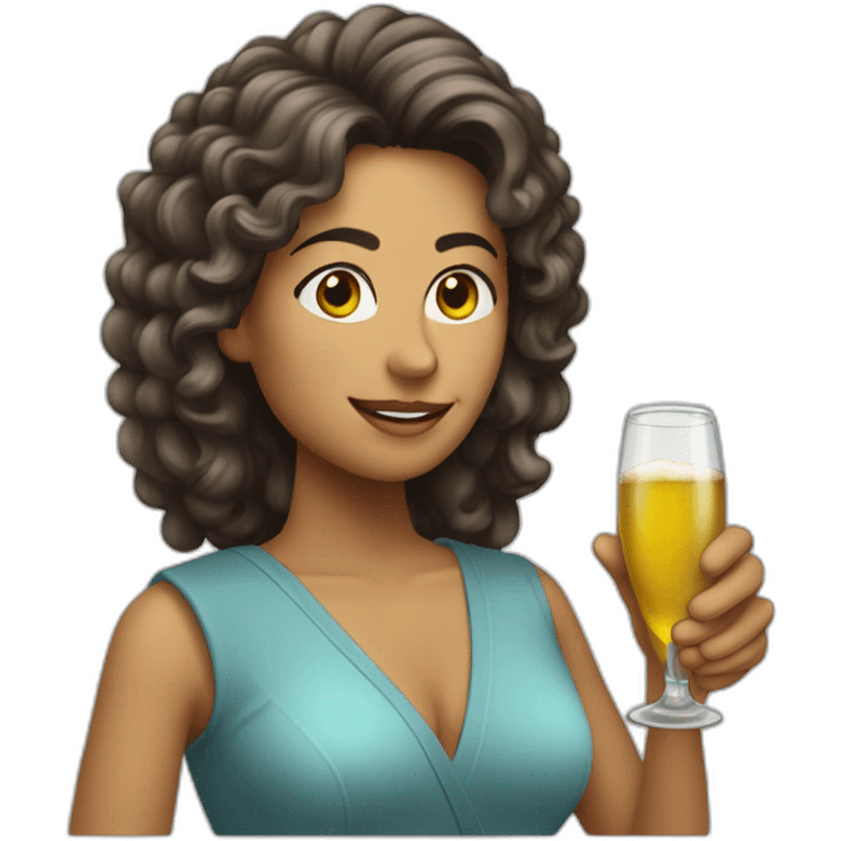 Jueza mujer pelo castaño con botella y  copa de champaña emoji