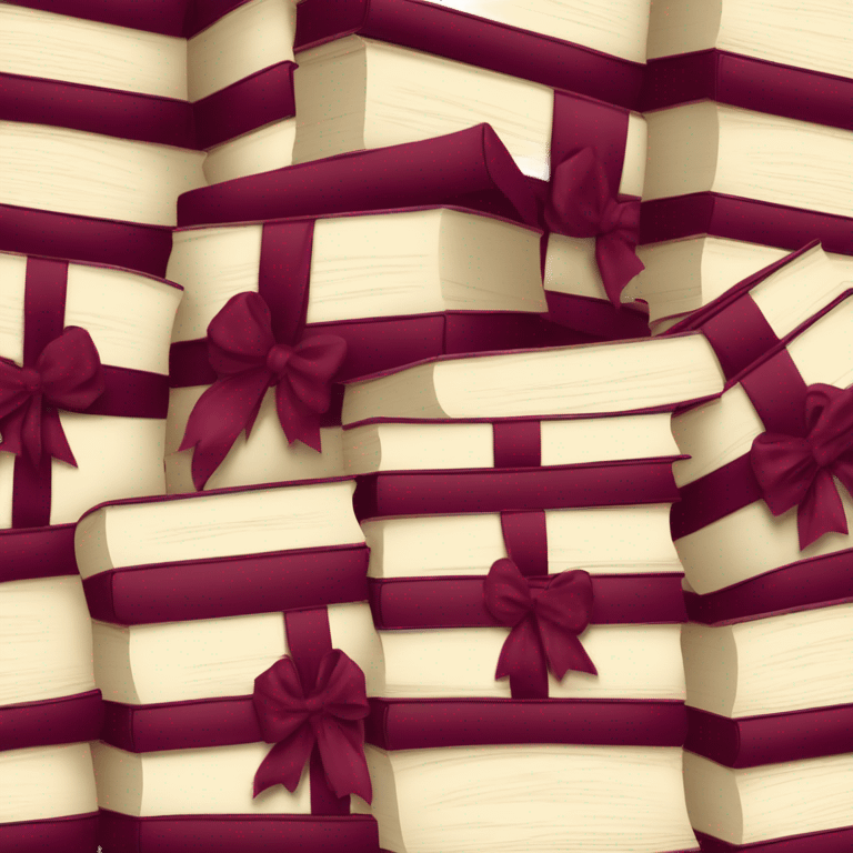 burgundy books stacked up and tied together by a burgundy bow emoji