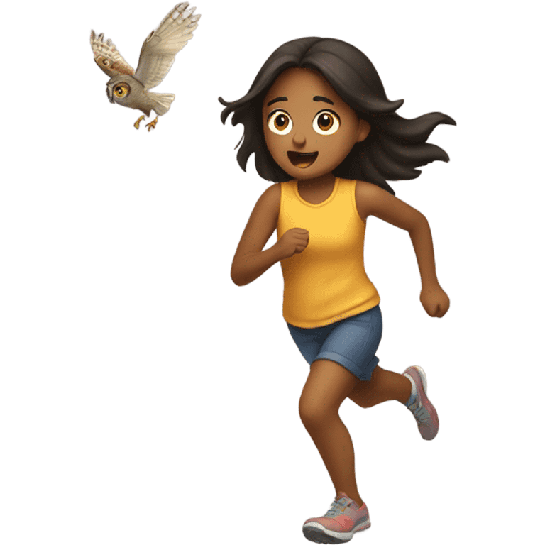 Girl running from owl emoji