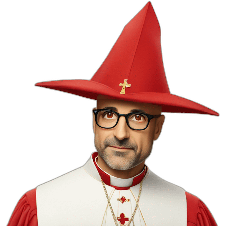 stanley tucci as a religious cardinal hat emoji