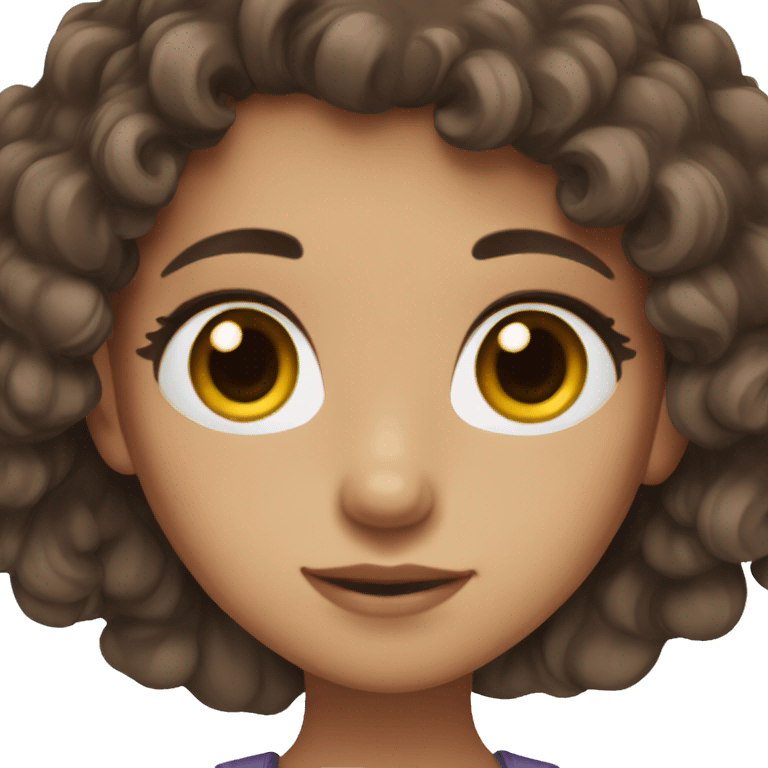 Girl with long wavy brown hair and big brown eyes with long lashes emoji