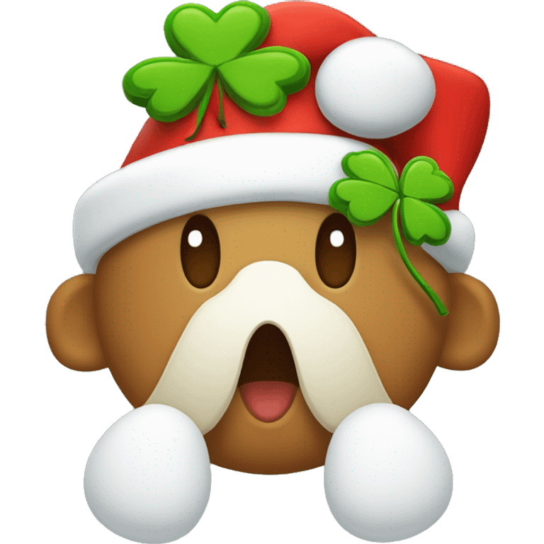 four-leaves clover with christmas hat on top emoji