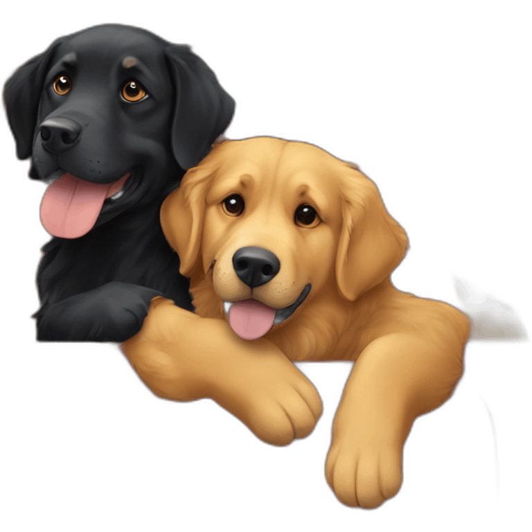 Golden retriever hugging a rottweiller in a moving truck emoji