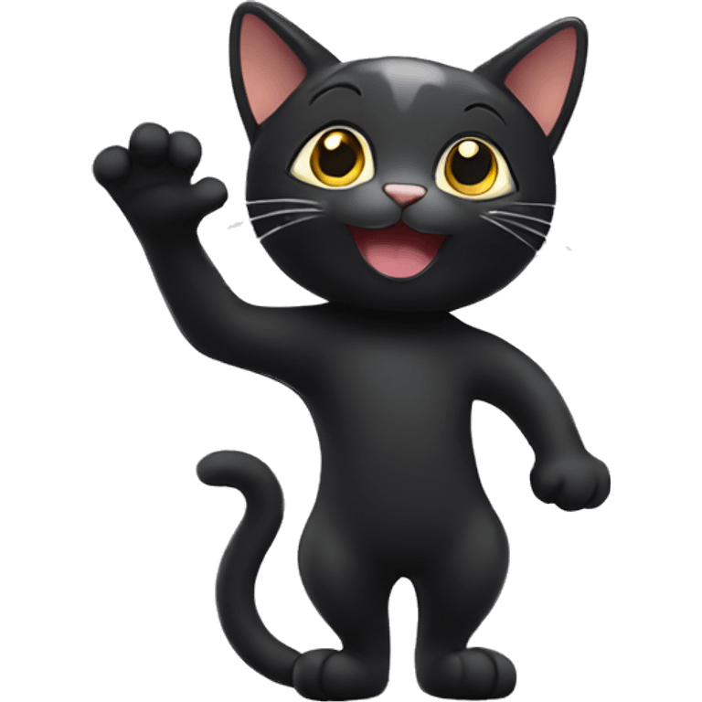 Black cat waving hello emoji